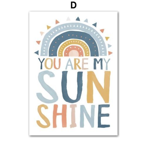 Mountain Sun Rainbow Tree Cartoon Nursery Wall Art Canvas Painting Nordic Posters And Prints Wall Pictures Baby Kids Room Decor