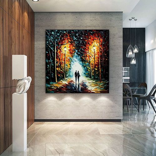 Hand Painted Oil Painting Original Romantic Cityscape Oil Painting On Canvas Large Wall Art Abstract Colorful Forest Painting Custom Tree Paintin